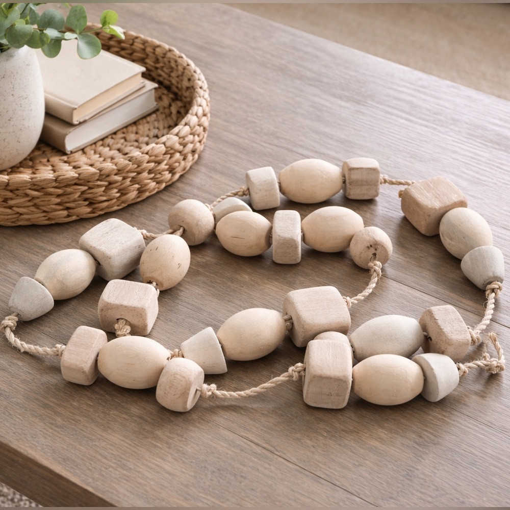 Natural Wood Oversized Wooden Home Decor Large Bead Garland Neutral Nautical - Picture 7 of 7